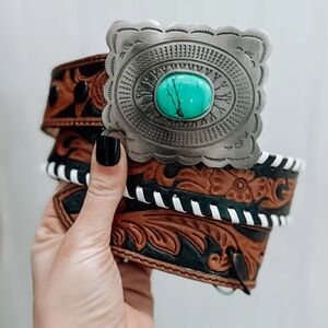 MYRA GRAVE BROWN HAND TOOLED LEATHER BELT